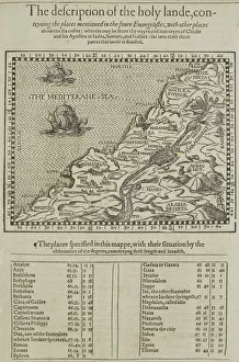 Antique map of the holy land with table of data
