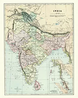 Images Dated 4th December 2018: Antique map of India, 1880s, 19th Century