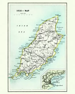 Northern Europe Collection: Antique map, Isle of Man 19th Century