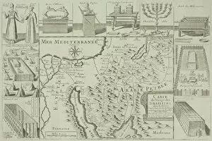Egypt Collection: Antique map of Israel with vignettes
