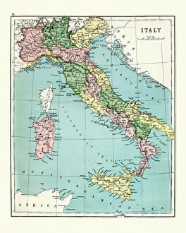 Images Dated 13th November 2018: Antique map of Italy, 1897, late 19th Century