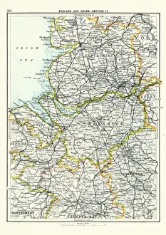 Supplies Prints: Antique map, Lancashire, Cheshire, Stafford, Liverpool, 19th Century