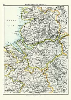 Lancashire Gallery: Antique map, Lancashire, Cheshire, Stafford, Liverpool, 19th Century