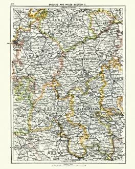 Images Dated 22nd May 2018: Antique map, Leicester, Warwick, Northampton, Oxford, Buckingham 19th Century