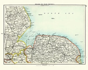 Colour Collection: Antique map, Lincoln and Norfolk, England 19th Century