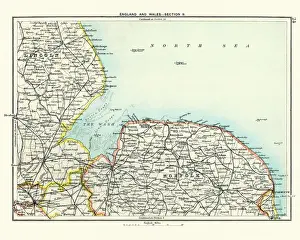 Great Britain Prints: Antique map, Lincoln and Norfolk, England 19th Century