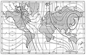Images Dated 21st July 2014: Antique map of lines of equal magnetic declination, 1885