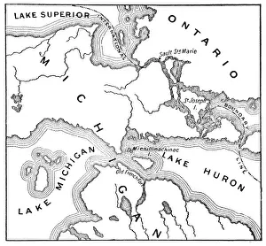 Territory Prints: Antique Map of the Mackinac Island Area during the War of 1812 - 19th Century