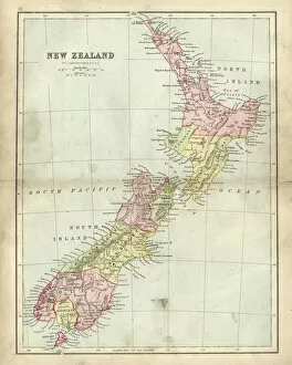Colour Gallery: Antique map of New Zealand in the 19th Century, 1873