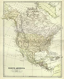 Images Dated 20th February 2019: Antique map, North America, Canada and USA, 1884, 19th Century