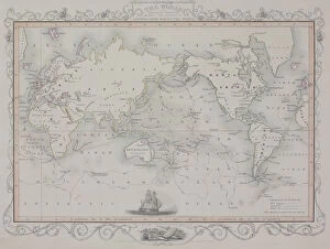 Antique map of old world depicting voyages of Captain Cook
