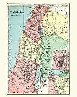 Images Dated 14th November 2018: Antique map of Palestine, 1897, late 19th Century