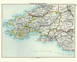 Images Dated 22nd May 2018: Antique map, Pembroke, Carmarthen, Glamorgan, Wales, 19th Century