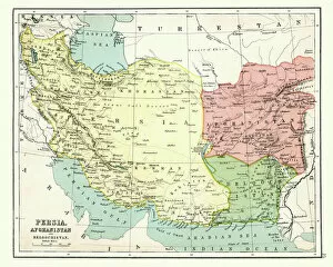 Images Dated 14th November 2018: Antique map of Persia, Afghanistan, Beloochistan, 1897, late 19th Century