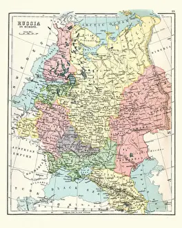 Antique map of Russia in Europe, 1897, late 19th Century