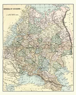 Images Dated 24th August 2019: Antique Map of Russia in Europe, 19th Century