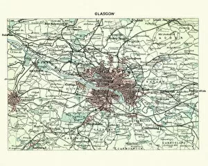 Images Dated 3rd July 2018: Antique map, Scotland, City of Glasgow 19th Century
