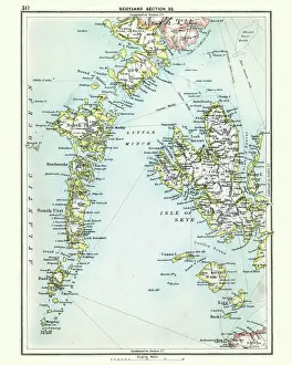 Antique map, Scotland, Isle of Skye, South and North Uist