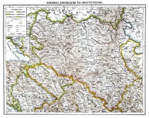 Images Dated 14th October 2016: Antique map of Serbia, Novi Pazar and Montenegro