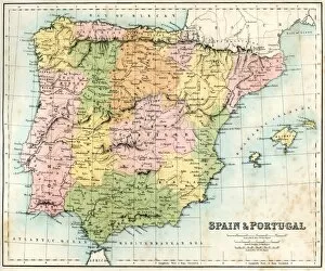Catalonia Collection: Antique map of Spain and Portugal