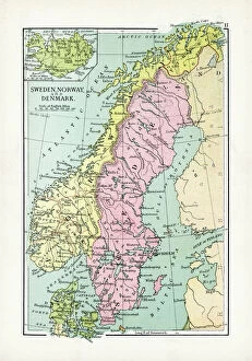 Denmark Collection: Antique Map of Sweden, Norway and Denmark