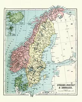 Images Dated 14th November 2018: Antique map of Sweden, Norway, Denmark, 1897, late 19th Century