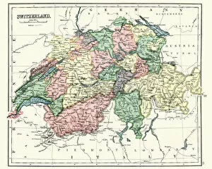 Images Dated 13th November 2018: Antique map of Switzerland, 1897, late 19th Century