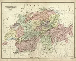 Swiss Collection: Antique map of Switzerland in the 19th Century