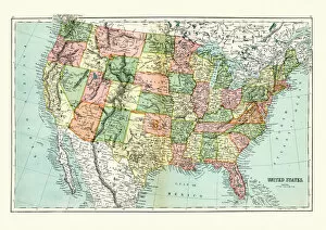 Images Dated 14th November 2018: Antique map of United States, 1897, late 19th Century