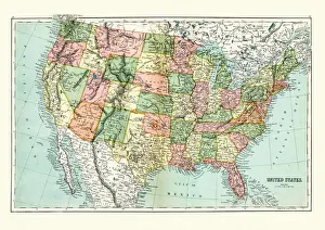 Antique map of United States, 1897, late 19th Century