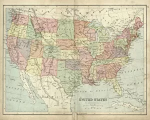 USA Maps Collection: Antique map of USA in the 19th Century, 1873
