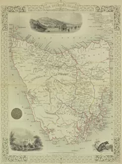 Historical Collection: Antique map of Van Diemen Island off Australia with vignettes
