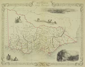 Historic Gallery: Antique map of Victoria or Port Phillip in Australia with vignettes