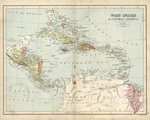 Images Dated 17th July 2017: Antique map of West Indies and Central America, 19th Century