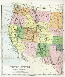 Oregon Us State Gallery: Antique Map of Western USA