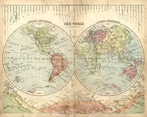 Antique map of the world, 1873