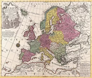 Images Dated 20th May 2014: Antique Maps of the World, Map, Map of Europe, Conrad Lotter, c 1760