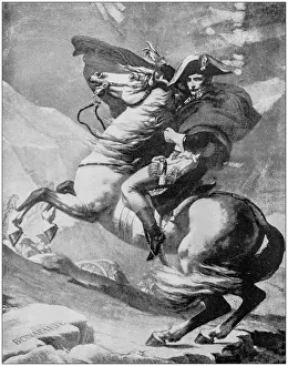 Antique painting illustration: Napoleon crossing the Alps