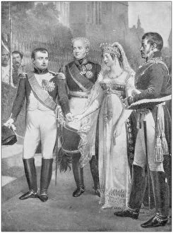 Antique painting illustration: Napoleon and Queen of Prussia