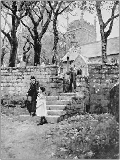 Antique photo of paintings: Cemetery