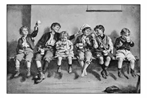 Images Dated 4th April 2017: Antique photo of paintings: Children eating