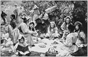 Images Dated 10th July 2017: Antique photo of paintings: Childrens picnic