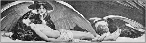Images Dated 13th October 2017: Antique photo of paintings: Dead man with angels