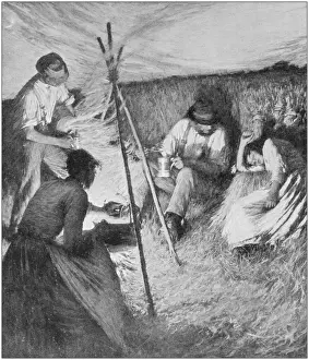 Antique photo of paintings: Harvesters at Supper
