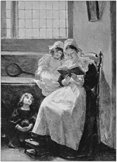Images Dated 13th October 2017: Antique photo of paintings: Mother reading