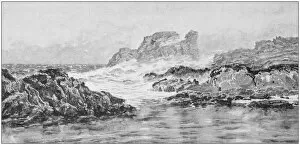 Images Dated 13th October 2017: Antique photo of paintings: Rocks in Trevone