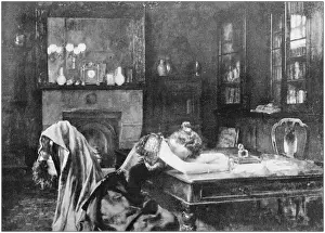 Antique photo of paintings: Sad woman indoor