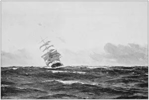 Images Dated 13th October 2017: Antique photo of paintings: Ship in sea