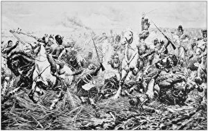 Antique photo of paintings: Waterloo battle
