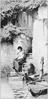Antique photo of paintings: Woman